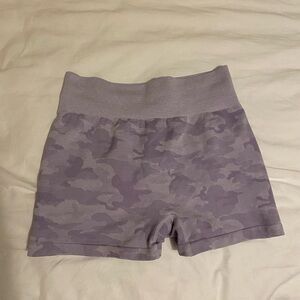 Purple camo workout shorts